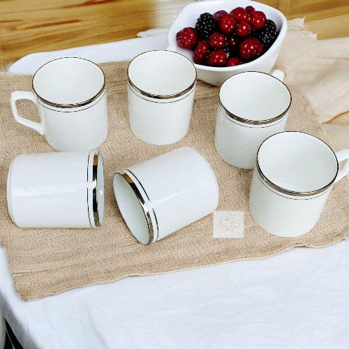 Cp bonechina pipe silver 6 pc cup