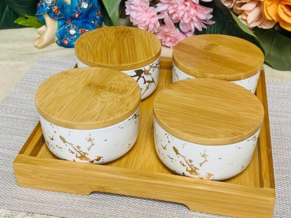 Henniger 4pc airtight container with wooden tray | porcelain | Air tight