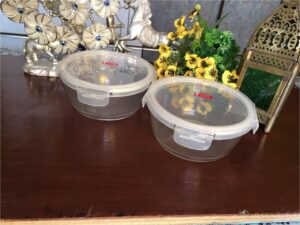 Cp Wellington Glassware Round, Microwave Safe, Serving, AIR Tight Container Set of 2 PCS - 580 ML, Transparent