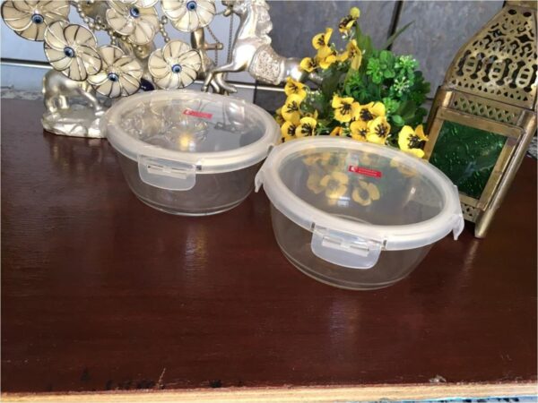 Cp Wellington Glassware Round, Microwave Safe, Serving, AIR Tight Container Set of 2 PCS - 580 ML, Transparent